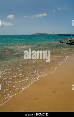 Le spiagge di sabbia e calette rocciose a Playa de Papagayo Beach sulla costa sud di Lanzarote vicino a Playa Blanca nelle isole Canarie Foto Stock