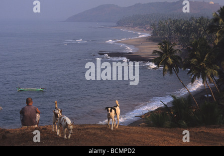 Vista sulla Spiaggia Anjuna Goa in India Foto Stock