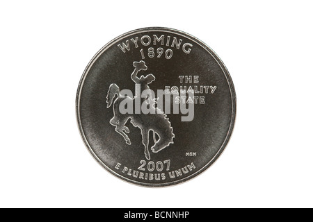 Stato del Wyoming trimestre moneta con percorso di clipping. Foto Stock