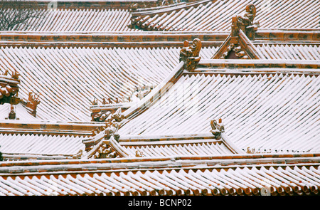 Coperta di neve camera Palace, la Città Proibita di Pechino, Cina Foto Stock