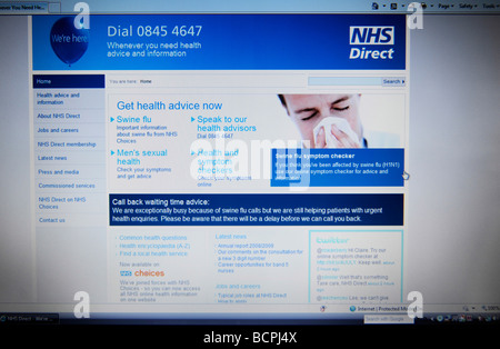 NHS Direct sito web con consigli sulla peste aviaria H1N1 Foto Stock