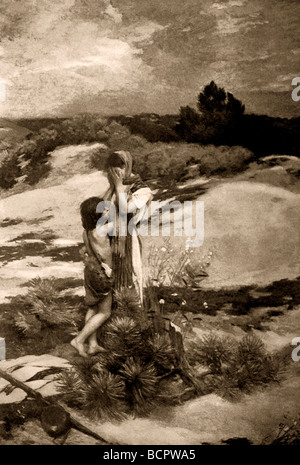 Illustrazione di Hagar e Ishmael nel deserto di Beersheba Foto Stock