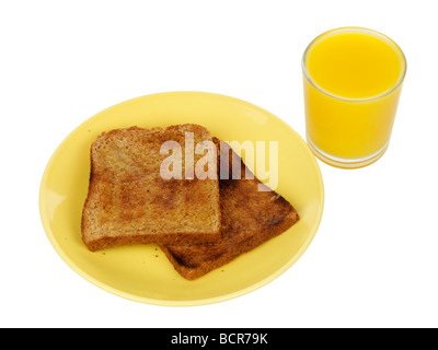 Brown, Toast con burro e succo di arancia Foto Stock