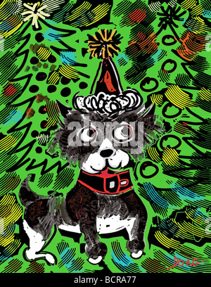 Babbo Natale pooch inchiostro, 2007, Diana Ongs (b.1940/cino-americano) Computer grafica Foto Stock