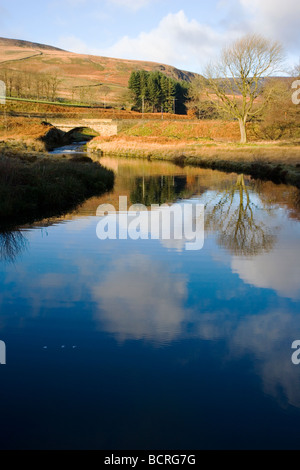 Ponte sul Torrente Crowden a Crowden in Longdendale nel Peak District nel Derbyshire Foto Stock