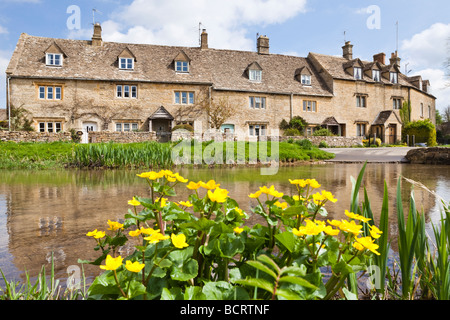 Primavera accanto al fiume occhio nel villaggio Costwold di Lower Slaughter, Gloucestershire Foto Stock