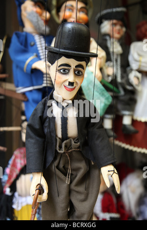 A Charlie Chaplin Puppet Marionette in vendita in un negozio a Praga Repubblica Ceca Foto Stock