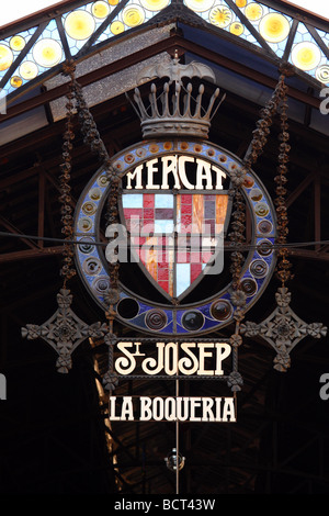 Il Crest La Boqueria Mercat San Josep barcellona catalogna Spagna Foto Stock