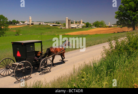 Mennonita buggy sulla strada vicino a Dayton nel Shenandoah Valley Virginia Foto Stock