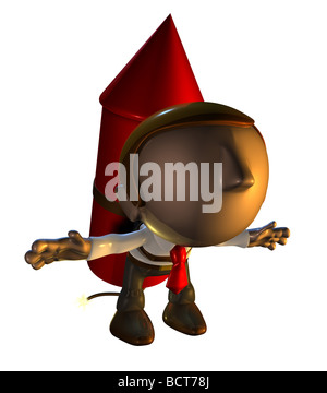 3d business man carattere con rocket pack sulla schiena Foto Stock