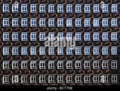 File di windows, facciata di edificio Sprinkenhof, Kontorhaus district, Amburgo, Germania, Europa Foto Stock