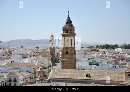 Vista sulla città dal Castello, Antequera, provincia di Malaga, Andalusia, Spagna Foto Stock