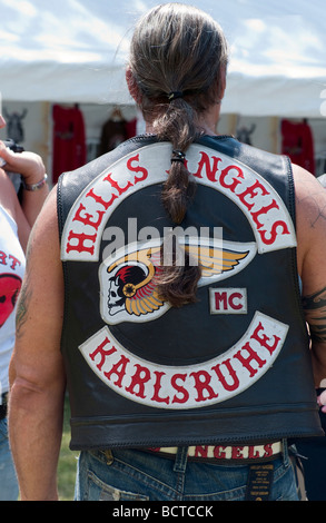 Un membro del Hells Angels moto club Foto Stock