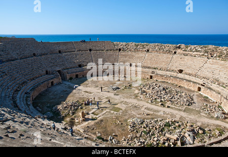 Libia sito archeologico di Leptis Magna l'anfiteatro Foto Stock