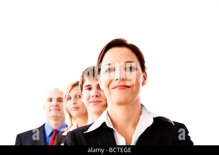 Team di successo, due uomini e due donne in piedi dietro ogni altro Foto Stock