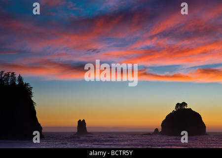 Tramonto La spiaggia di spinta nel Parco Nazionale di Olympic, nello Stato di Washington, USA Foto Stock