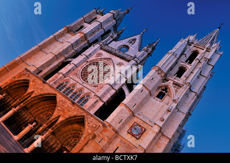 Spagna, San Giacomo modo: Cattedrale di Santa Maria di Leon di notte Foto Stock