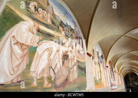 Gli affreschi rinascimentali di Monte Oliveto Maggiore monastero, Toscana, Italia Foto Stock