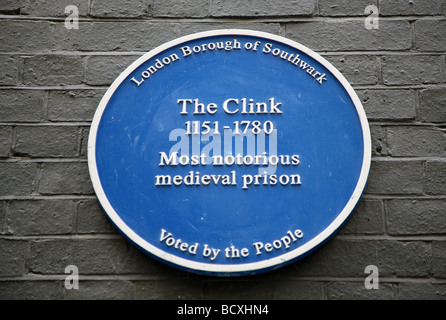 Placca sito di marcatura del Clink Prison, Londra Foto Stock