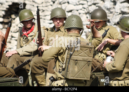 Rievocazione della seconda importante atto di guerra - La battaglia di Monte Cassino. Soldati americani. Evento annuale in Ogrodzieniec, Polonia. Foto Stock