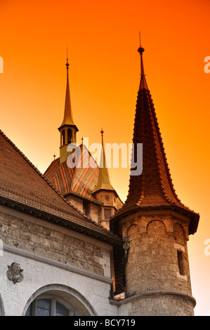 Museo nazionale svizzero Zurigo al tramonto Foto Stock