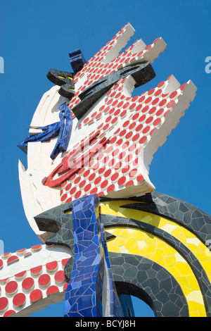 Testa di Barcellona scultura di Roy Lichtenstein Moll de Fusta Barcellona Catalonia Spagna Foto Stock