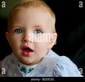 Close up di un azzurro eyed baby, Victoria, British Columbia Foto Stock