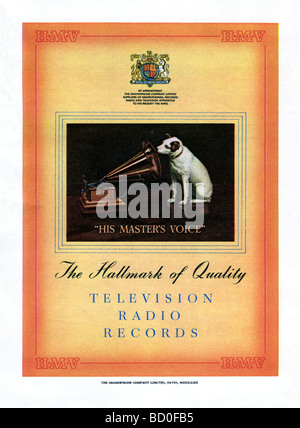 1951 pubblicità per HMV record, televisioni e radio Foto Stock