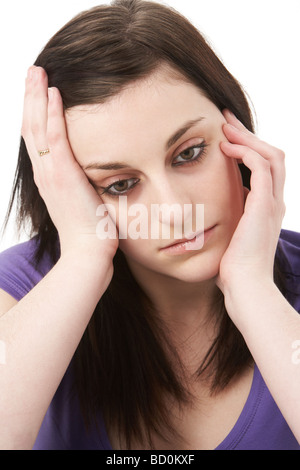 Studio ritratto di donna premuto Foto Stock