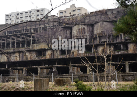 Edifici in disuso una volta appartenenti al Sado Kinzan miniera d'oro, Sado island Niigata Giappone, 5 aprile 2009. Foto Stock