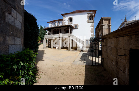 Coimbras House (Casa dos Coimbras) nella città di Braga, Portogallo. Un stile manuelino (casa gotica Portoghese). Foto Stock
