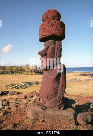 Moais di Ahu Akivi Ahu terrestre sul Patrimonio Mondiale UNESCO dell'isola di pasqua Cile Foto Stock