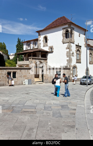 Coimbras House (Casa dos Coimbras) nella città di Braga, Portogallo. Un stile manuelino (casa gotica Portoghese). Foto Stock