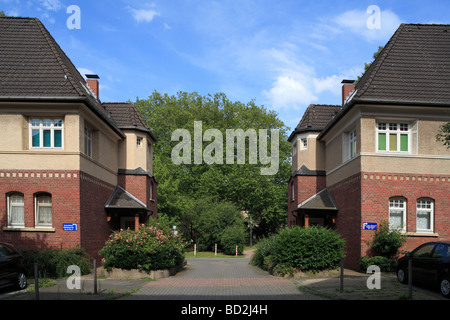 Route der Industriekultur, Friedrich Alfred Krupp, Arbeitersiedlung, Kruppsiedlung Friedrichshof in Essen, Ruhrgebiet, Renania settentrionale-Vestfalia Foto Stock