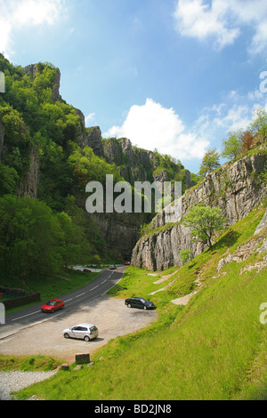 Le torreggianti scogliere calcaree in Cheddar Gorge, Somerset, Inghilterra, Regno Unito Foto Stock