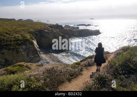 La donna che si affaccia sul mare Big Sur Costa della California Foto Stock