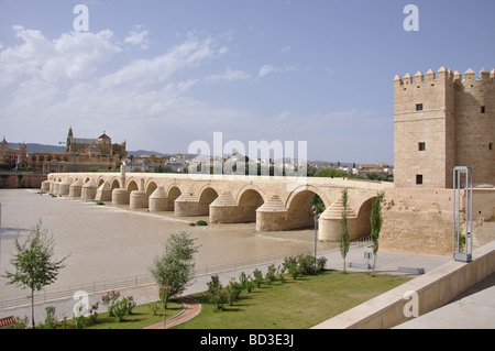 Il ponte romano sul fiume Guadalquivir, Cordoba, in provincia di Cordoba, Andalusia, Spagna Foto Stock