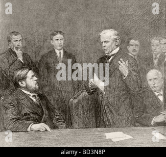 Lloyd George parla ai delegati dei sindacati e il francese ex ministro di armamento Albert Thomas. Foto Stock