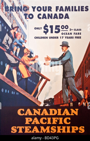 Portate le vostre famiglie in Canada Canadian Pacific piroscafi poster a Pier 21 museum, Halifax, Nova Scotia, Canada Foto Stock