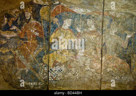 Affreschi antichi Sogdian Penjikent presso il Museo Nazionale delle Antichità a Dushanbe Tajikistan Foto Stock