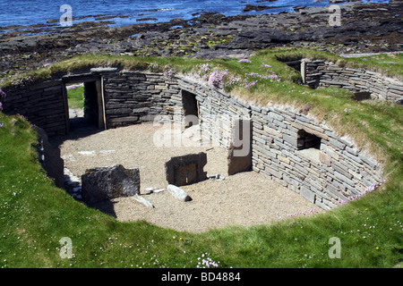 Il Knap di Howar sul Papa Westray nelle isole di Orkney in Scozia, il più antico conservato casa in Nord Europa Foto Stock