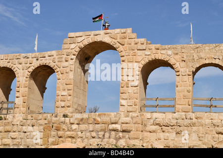 Soldato Romano su una parete in Jerash Giordania Foto Stock