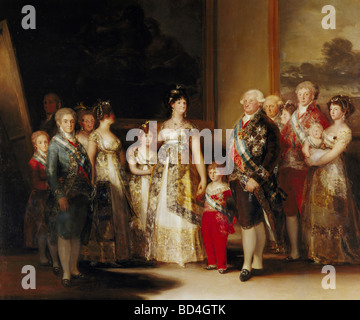 Carlo IV, 11.1748 - 20.1.1819, Re di Spagna 1788 - 1808, a tutta lunghezza, con la sua famiglia, dipinto da Francisco Jose de Goya y, Foto Stock