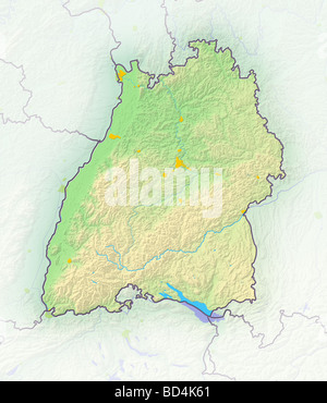 Baden Wuerttemberg, Rilievo ombreggiato mappa. Foto Stock
