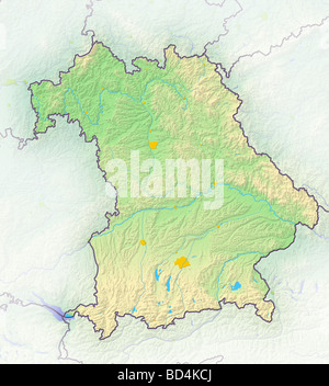 La Baviera, Rilievo ombreggiato mappa. Foto Stock