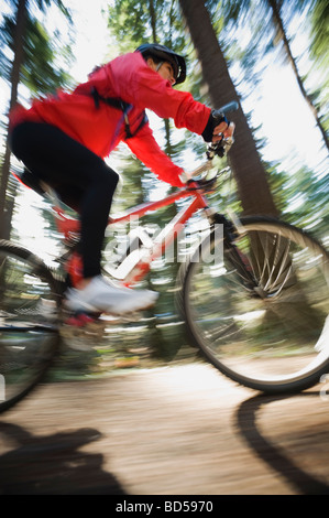 Biker nei boschi Foto Stock