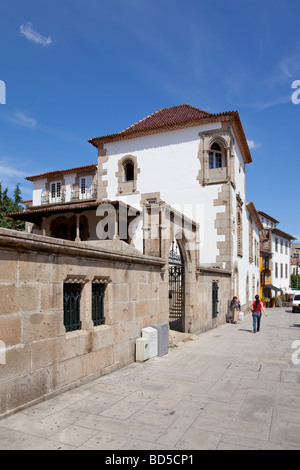 Coimbras House (Casa dos Coimbras) nella città di Braga, Portogallo. Un stile manuelino (casa gotica Portoghese). Foto Stock