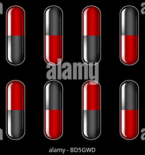 Illustrazione di righe di generici nero e rosso capsule Foto Stock
