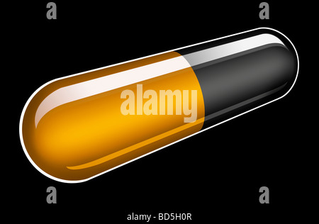 Illustrazione di un generico giallo e capsula di nero su sfondo nero Foto Stock