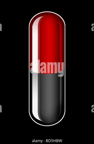 Illustrazione di un generico singolo rosso e capsula di nero su sfondo nero Foto Stock